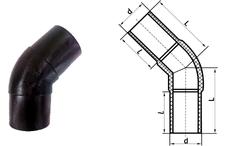 Отвод 45 литой удлиненный ПЭ 100 SDR 17 d 110