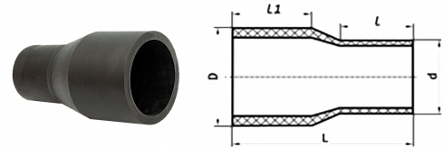 Переход литой удлиненный с одной стороны ПЭ-100 SDR 11 225*200