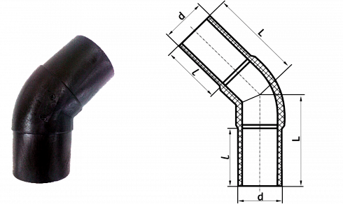 Отвод 45 литой удлиненный ПЭ 100 SDR 11 d 110